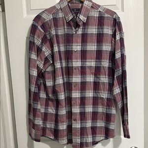 Hart Schaffner Marx Men's Burgundy and Gray Plaid Shirt